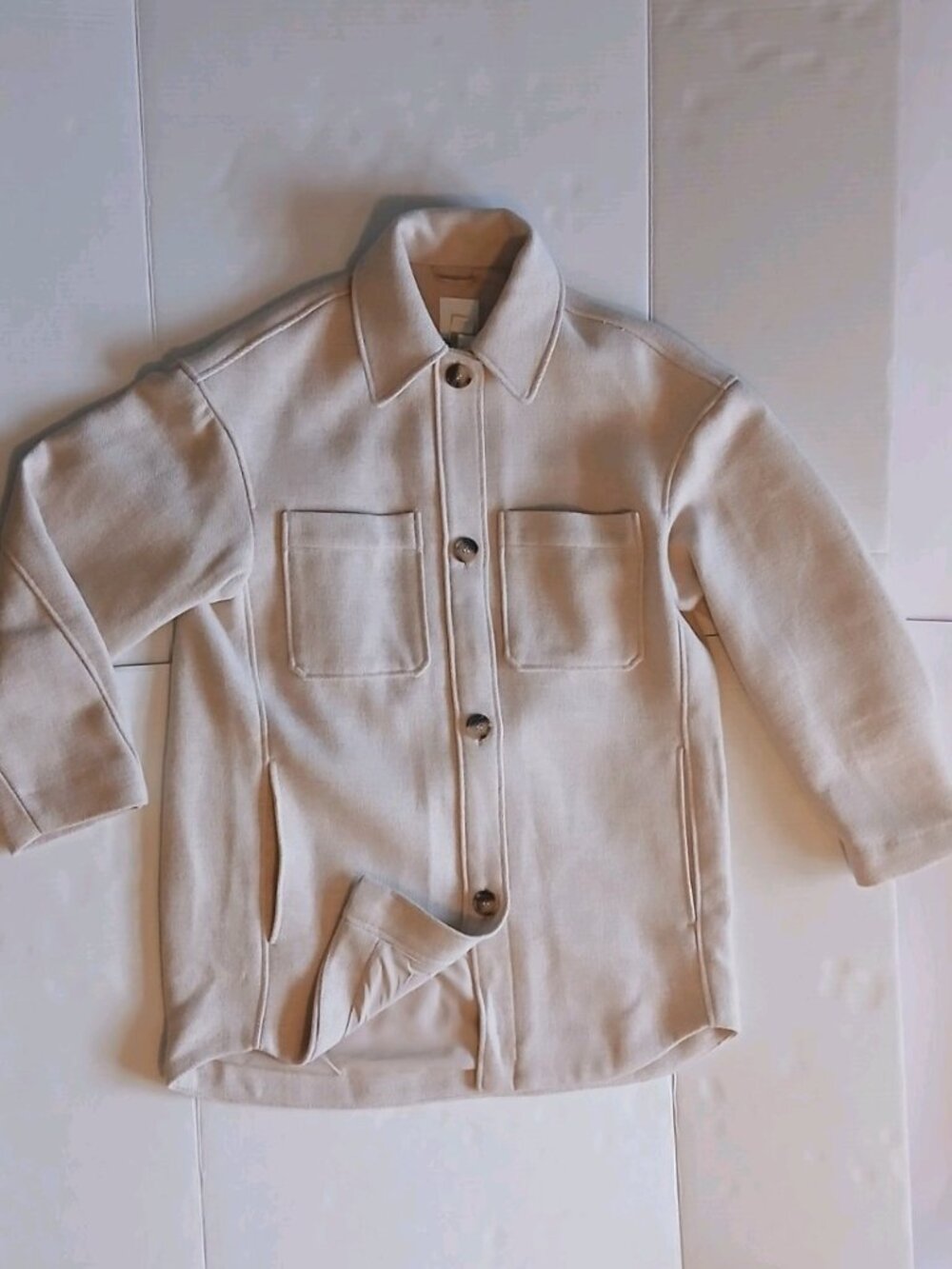 NWT H&M Women's 80% Recycled Polyester 10% Recycled Wool Beige Coat XS (#69)